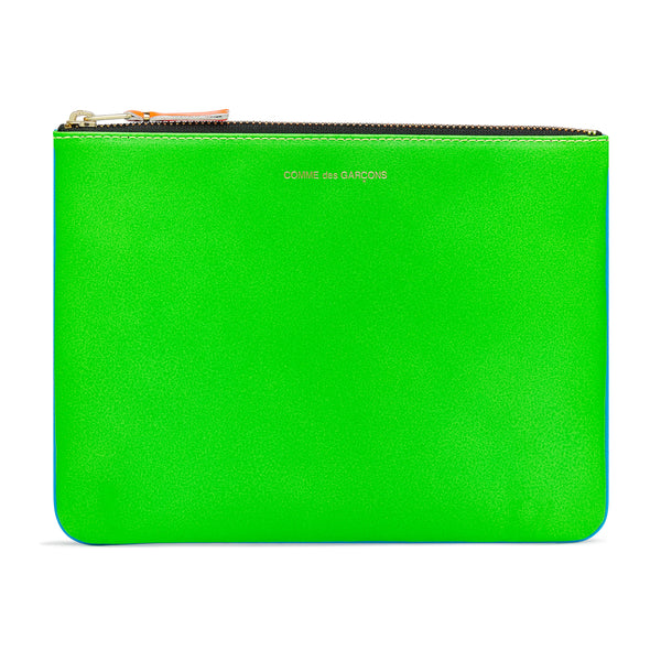 CDG Wallet - Super Fluo Large Zip Pouch - (Blue/Green SA5100SF)