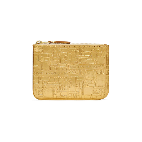 CDG Wallet - Embossed Logo Zip Pouch - (Gold SA8100EG)